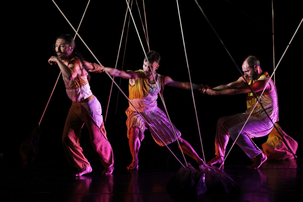 Une scène de la pièce FUGA par la COMPAGNIE ELIRALE, directrice artistique et chorégraphe PANTXIKA TELLERIA, présentée à Biarritz le 12 septembre 2023 pendant le festival LE TEMPS D'AIMER LA DANSE. Danse basque et contemporaine. Photographie de Stéphane Bellocq.
A scene from the piece FUGA by COMPAGNIE ELIRALE, artistic director and choreographer PANTXIKA TELLERIA, performed in Biarritz on the 12th september 2023 during the festival LE TEMPS D'AIMER LA DANSE. Contemporary and basque dance. Photography by Stephane Bellocq.